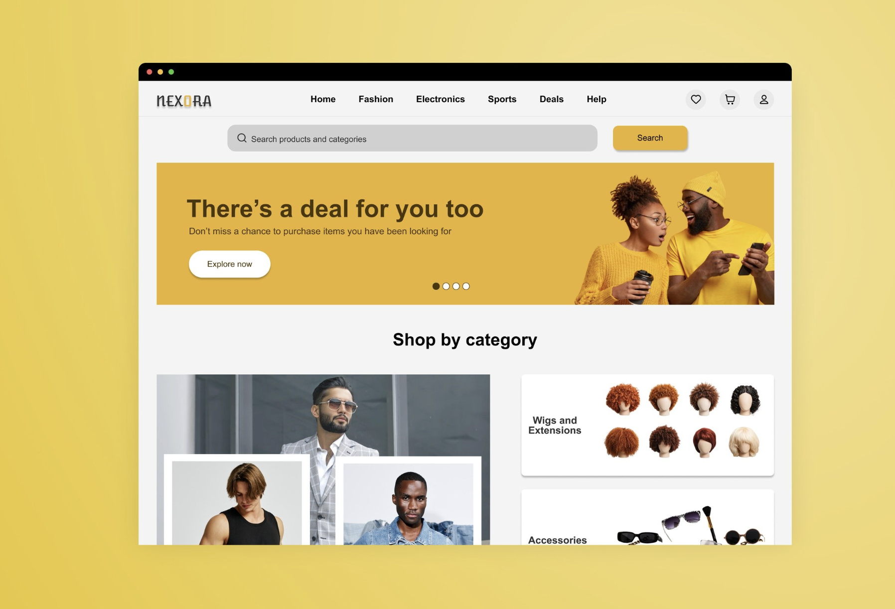 Nexora e-commerce website showing modern product catalog with clean layout and intuitive navigation